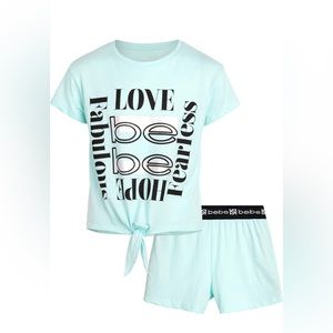 bebe Girls' 2 Piece Short Sleeve Performance T-Shirt and Shorts Size: 12mo